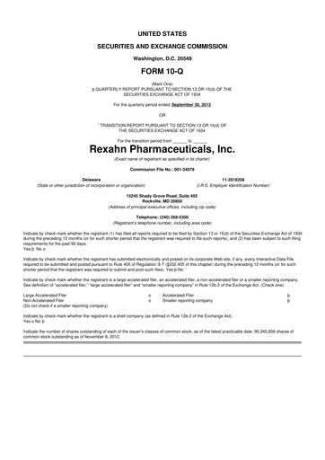 Thumbnail Opus Genetics 10-Q Quarterly Report FY2012 