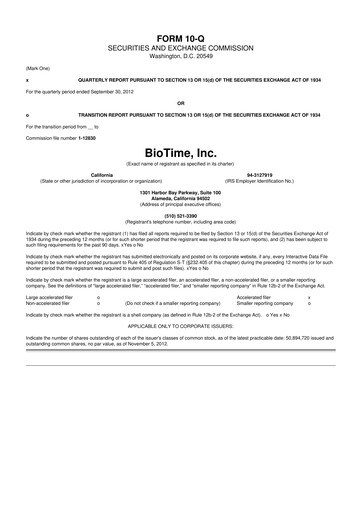 Miniature Lineage Cell Therapeutics
 10-Q Rapport trimestriel  