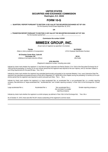 Thumbnail MiMedx Group 10-Q Quarterly Report FY2012 