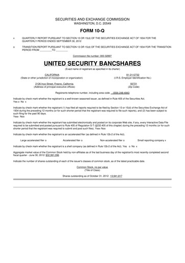 Thumbnail United Security Bancshares 10-Q Quarterly Report FY2012 