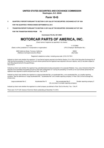 Thumbnail Motorcar Parts of America 10-Q Quarterly Report FY2013 