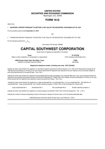 Vorschaubild Capital Southwest Corporation 10-Q Quartalsbericht 2013 