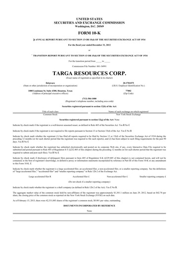 Thumbnail Targa Resources
 10-K Annual Report 2012