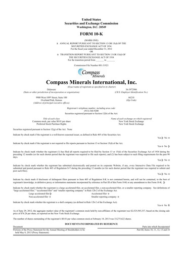 Thumbnail Compass Minerals 10-K Annual Report 2012