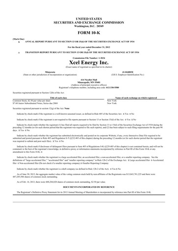 Thumbnail Xcel Energy 10-K Annual Report 2012