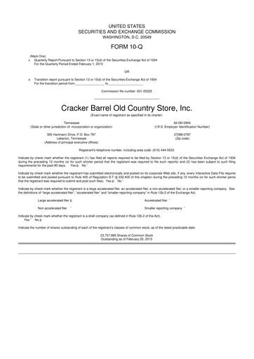 Vorschaubild Cracker Barrel 10-Q Quartalsbericht  