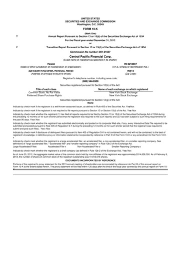 Miniature Central Pacific Financial 10-K Rapport annuel 2012