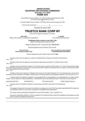 Miniature Trustco Bank 10-K Rapport annuel 2012