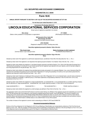 Miniature Lincoln Educational Services 10-K Rapport annuel 2012