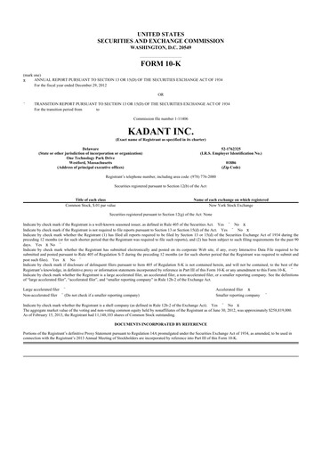 Thumbnail Kadant 10-K Annual Report 2012