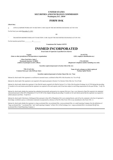 Thumbnail Insmed 10-K Annual Report 2012