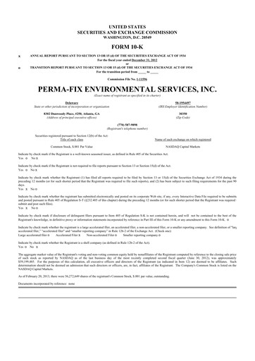 Thumbnail Perma-Fix Environmental Services 10-K Annual Report 2012