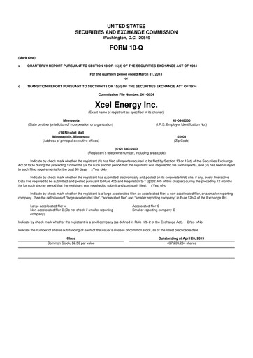 Thumbnail Xcel Energy 10-Q Quarterly Report FY2013 