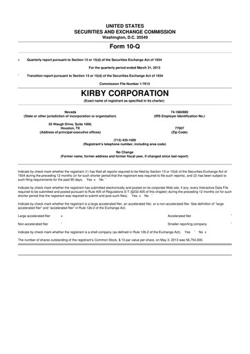Thumbnail Kirby Corporation
 10-Q Quarterly Report FY2013 