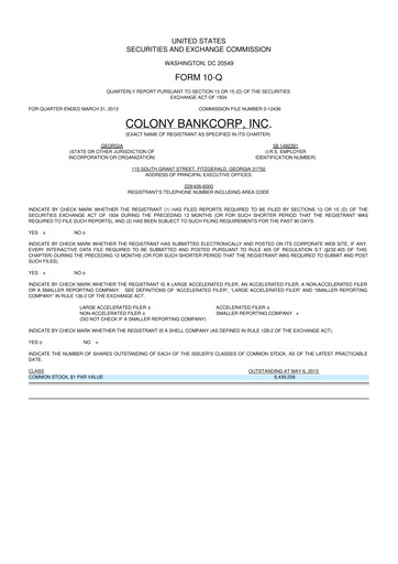Thumbnail Colony Bankcorp 10-Q Quarterly Report FY2013 