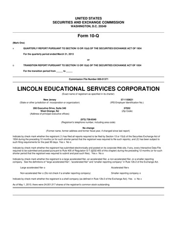 Miniature Lincoln Educational Services 10-Q Rapport trimestriel 2013 