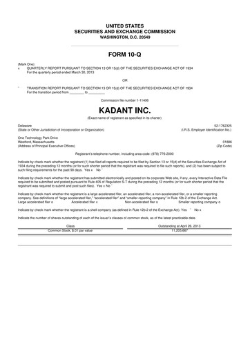 Thumbnail Kadant 10-Q Quarterly Report FY 