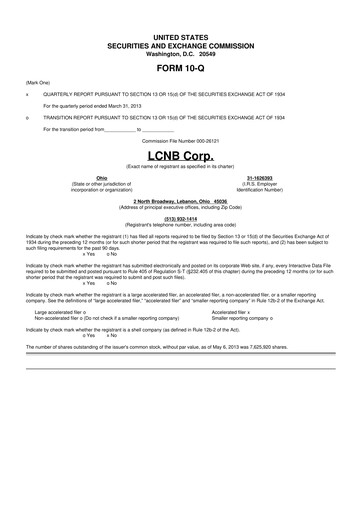 Thumbnail LCNB Corp.
 10-Q Quarterly Report FY 