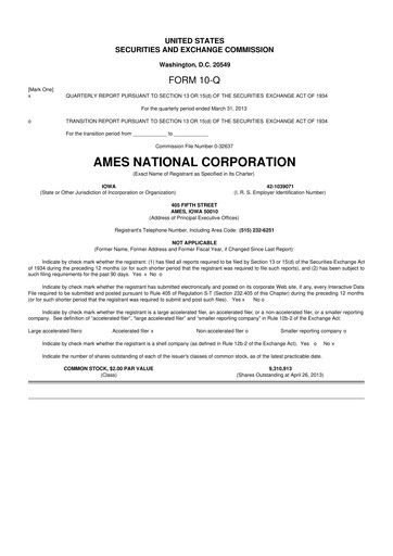 Thumbnail Ames National Corp. 10-Q Quarterly Report FY 