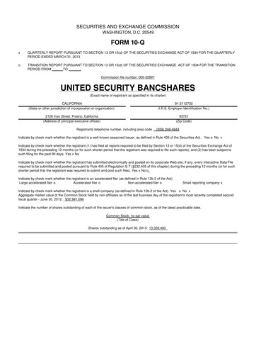Thumbnail United Security Bancshares 10-Q Quarterly Report FY2013 