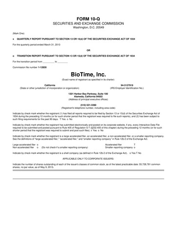 Miniature Lineage Cell Therapeutics
 10-Q Rapport trimestriel  