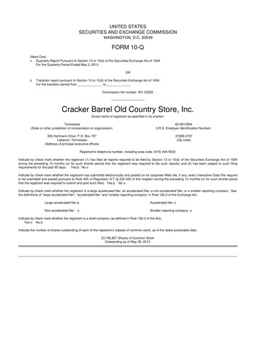 Vorschaubild Cracker Barrel 10-Q Quartalsbericht  