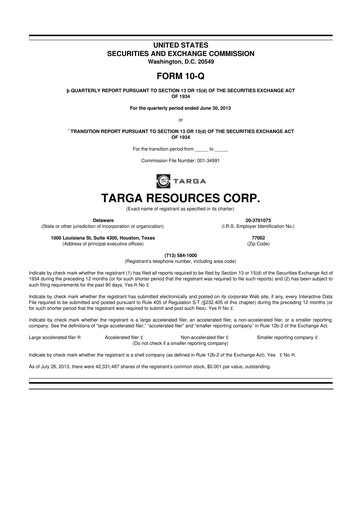 Thumbnail Targa Resources
 10-Q Quarterly Report FY2013 