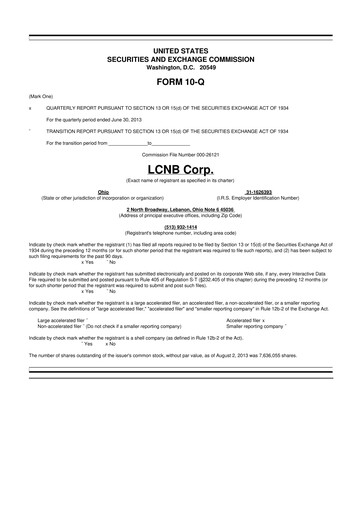 Thumbnail LCNB Corp.
 10-Q Quarterly Report FY 