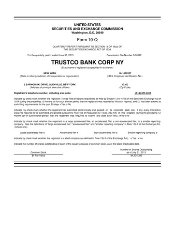 Miniature Trustco Bank 10-Q Rapport trimestriel 2013 