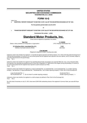Thumbnail Standard Motor Products 10-Q Quarterly Report FY2013 