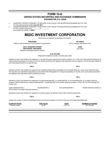 Thumbnail MGIC Investment
 10-Q Quarterly Report FY2013 