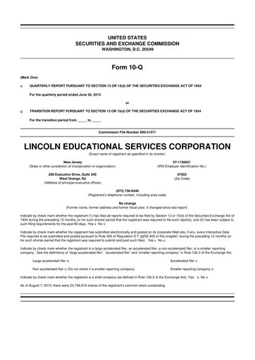 Miniature Lincoln Educational Services 10-Q Rapport trimestriel 2013 