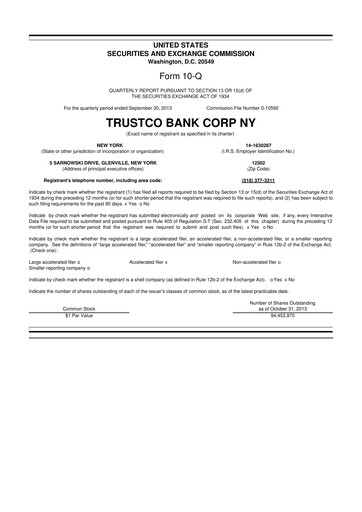 Miniature Trustco Bank 10-Q Rapport trimestriel 2013 