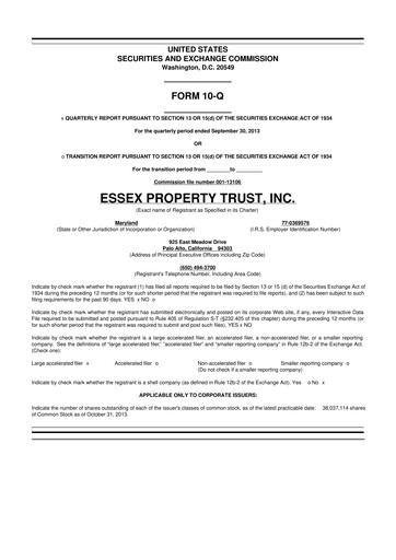 Thumbnail Essex Property Trust
 10-Q Quarterly Report FY2013 