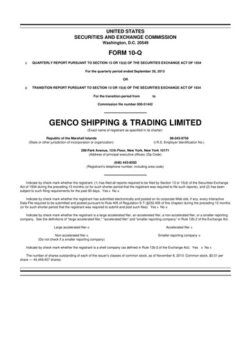 Thumbnail Genco Shipping & Trading 10-Q Quarterly Report FY2013 