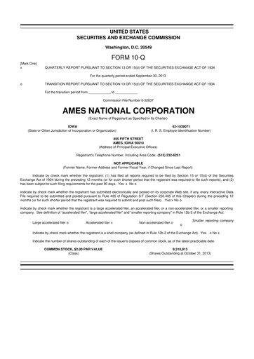 Thumbnail Ames National Corp. 10-Q Quarterly Report FY 
