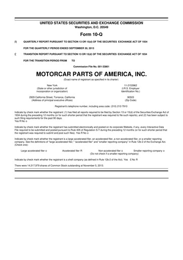 Thumbnail Motorcar Parts of America 10-Q Quarterly Report FY2014 