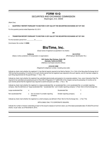 Miniature Lineage Cell Therapeutics
 10-Q Rapport trimestriel  