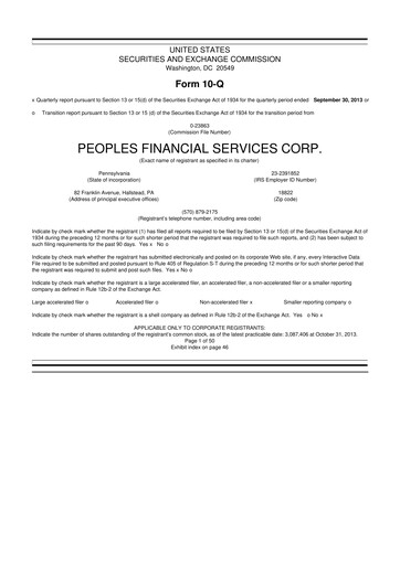 Thumbnail Peoples Financial Services 10-Q Quarterly Report FY2013 