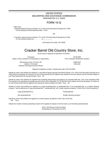 Vorschaubild Cracker Barrel 10-Q Quartalsbericht  