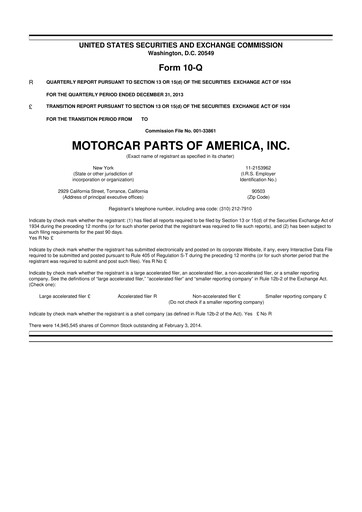 Thumbnail Motorcar Parts of America 10-Q Quarterly Report FY2014 
