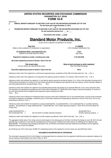 Thumbnail Standard Motor Products 10-K Annual Report 2013