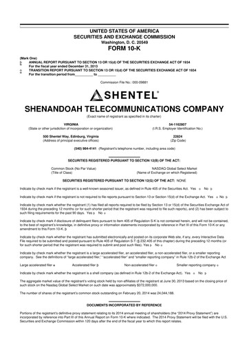 Thumbnail Shentel 10-K Annual Report 2013