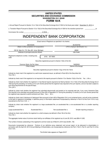 Thumbnail Independent Bank Corporation 10-K Annual Report 2013