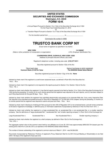 Miniature Trustco Bank 10-K Rapport annuel 2013