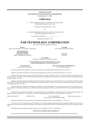 Thumbnail PAR Technology 10-K Annual Report 2013