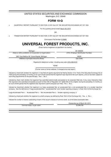 Thumbnail UFP Industries
 10-Q Quarterly Report FY2014 