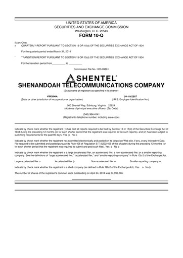 Thumbnail Shentel 10-Q Quarterly Report FY2014 