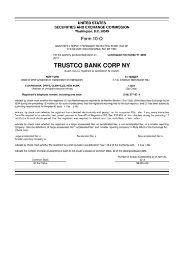 Miniature Trustco Bank 10-Q Rapport trimestriel 2014 