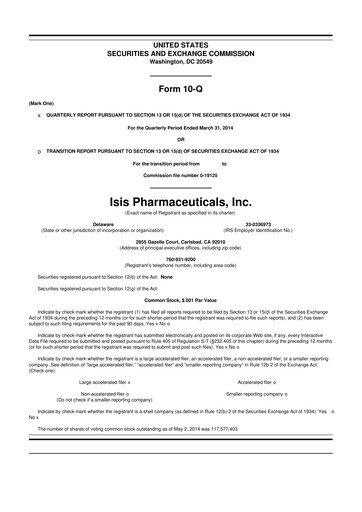 Thumbnail Ionis Pharmaceuticals
 10-Q Quarterly Report FY2014 